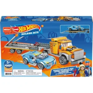 Set di Costruzioni Mega Construx Hot Wheels – Corse con 2 Veicoli, Auto da Corsa e Camion con Rimorchio